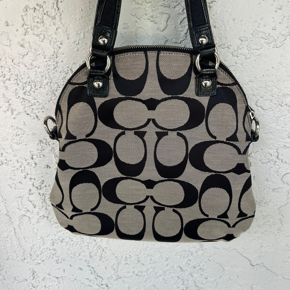 Coach Poppy Signature Dome Satchel Shoulder Bag Black Gray Metal Heart Charm - Picture 2 of 8